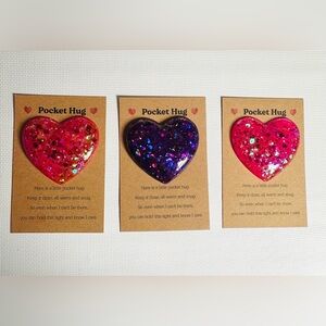 Heart-Shaped Pocket Hug Set of 3 with Hand Crafted Resin Hearts